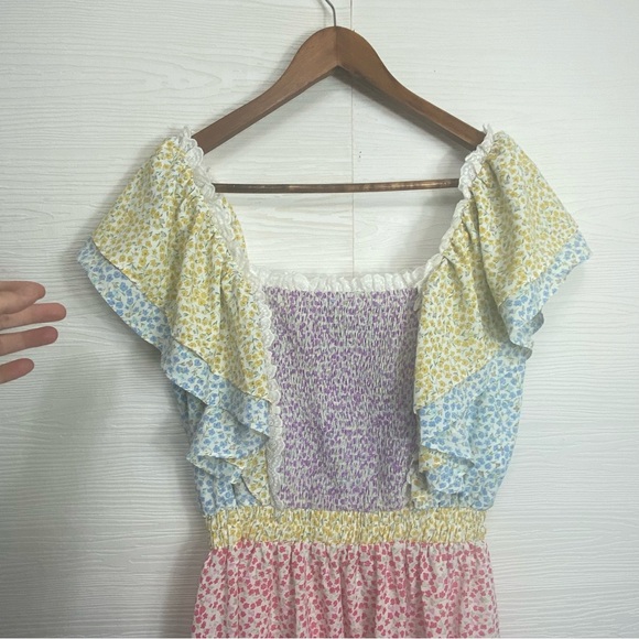 Stellah Womens Smocked Ruffle Mini Dress, Blue - Picture 8 of 9